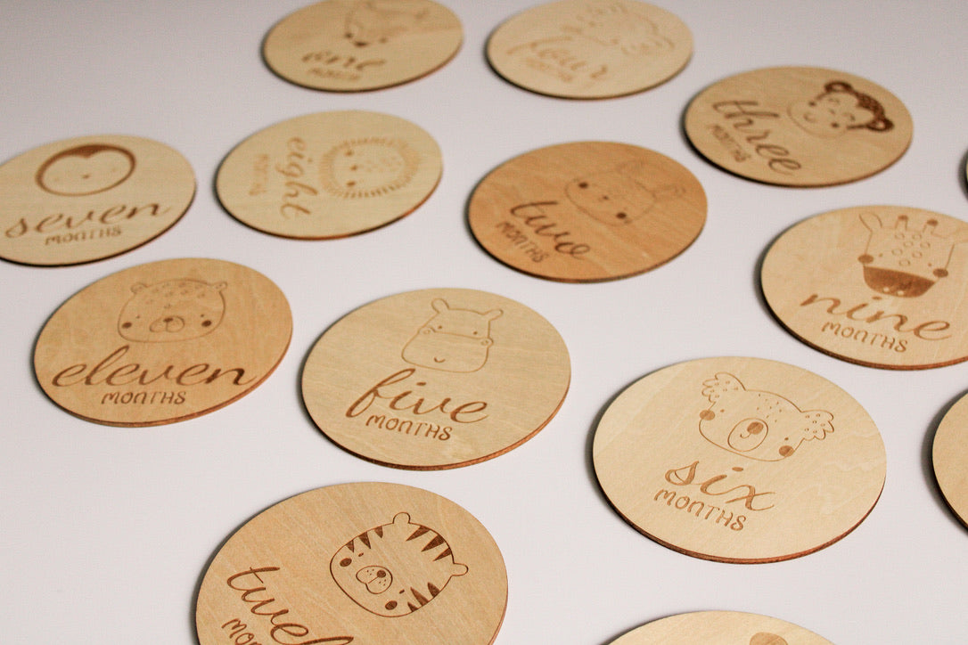 Baby Milestone Discs Animal Faces, Set of 14 discs
