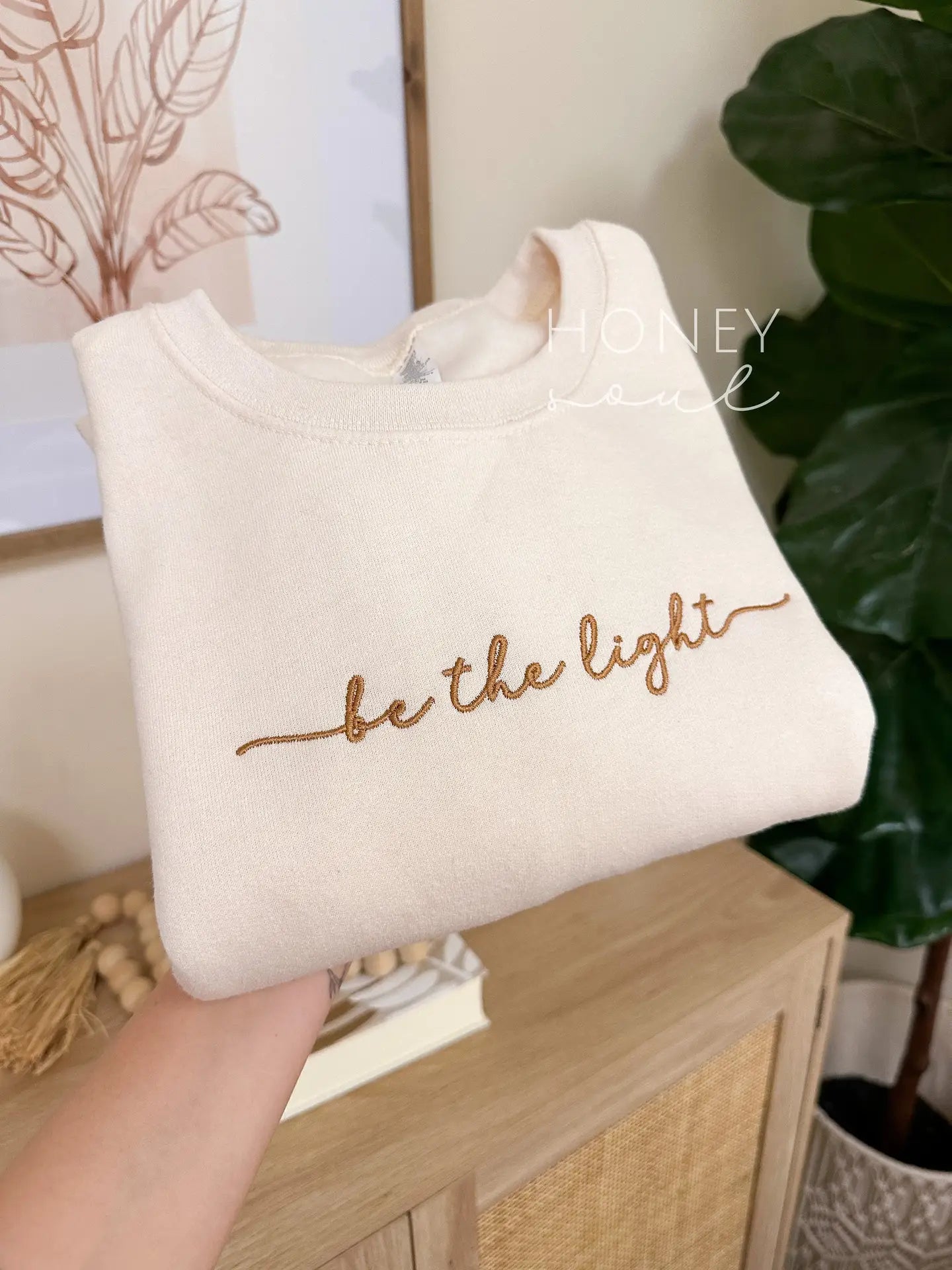 Embroidered Be the Light Sweatshirt - Ivory