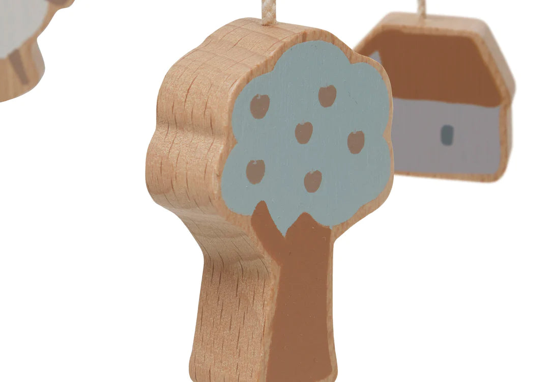 Wooden Baby Mobile Farm - Biscuit/Ivory