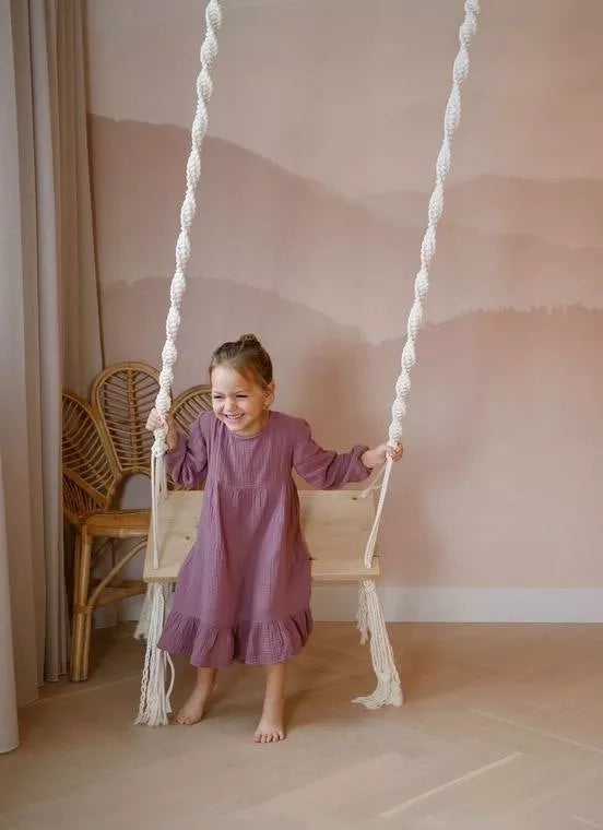 Macrame wooden swing for children and adults