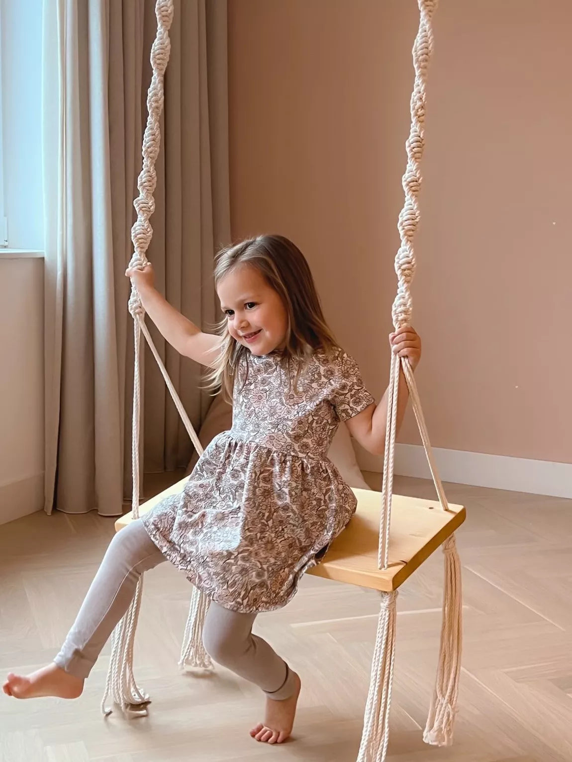Macrame wooden swing for children and adults