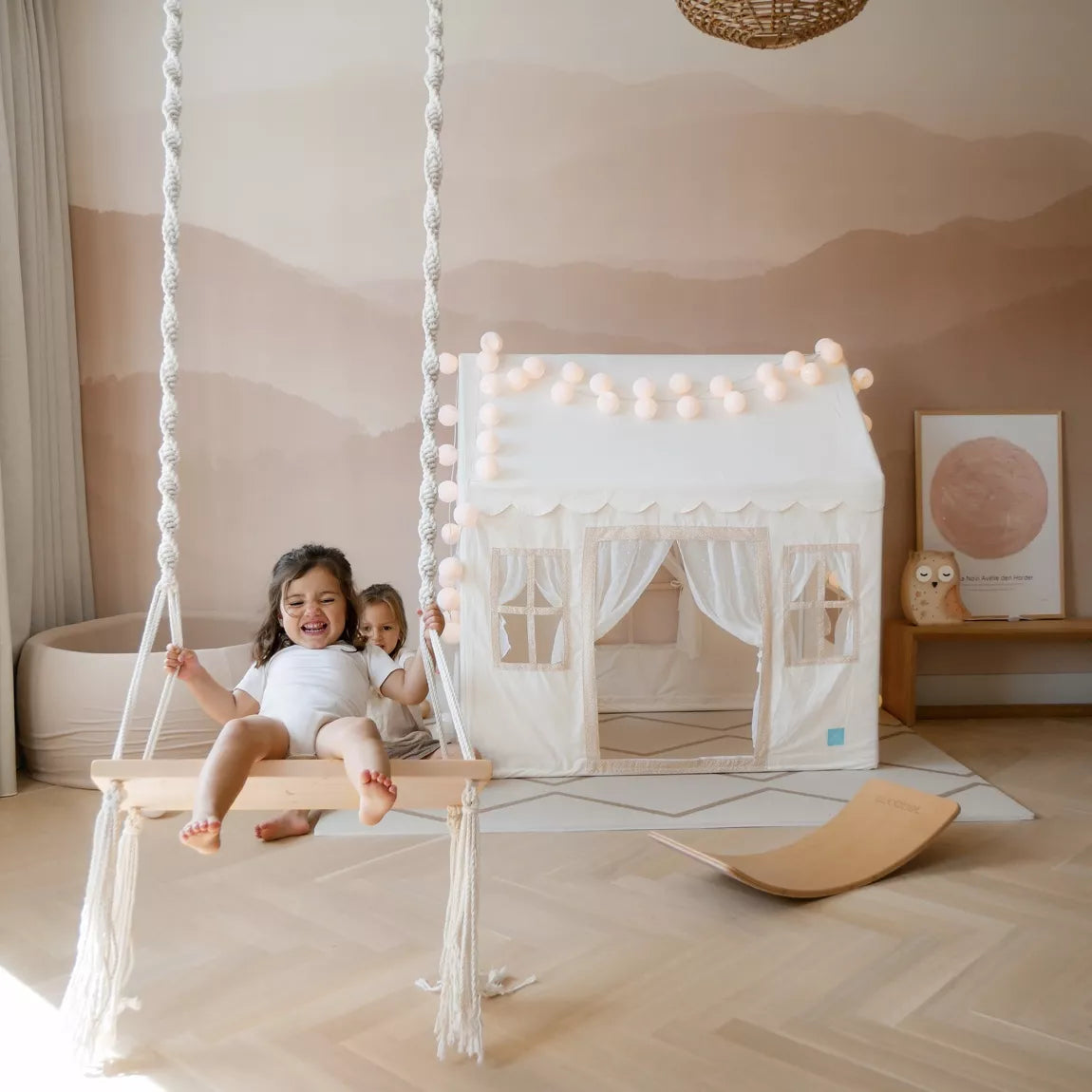 Macrame wooden swing for children and adults
