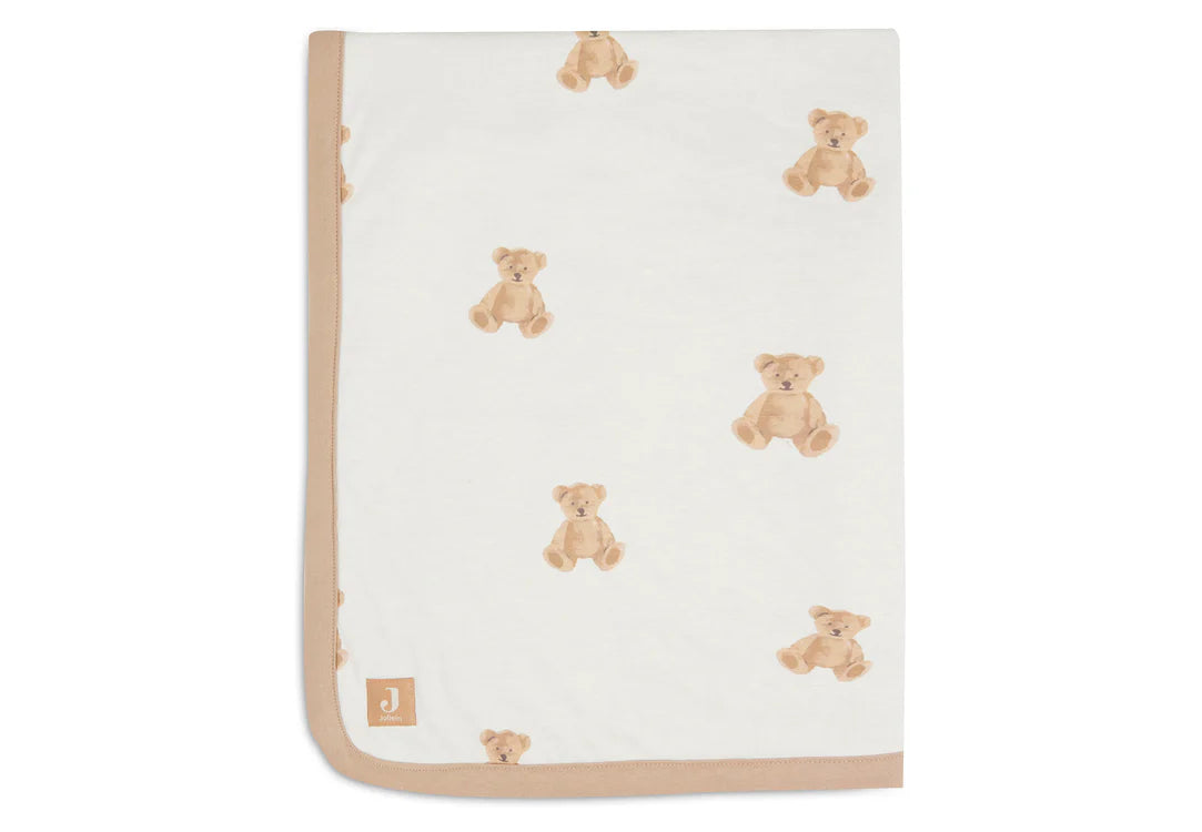 Blanket Cradle double sided, Jersey/Fleece Teddy Bear - 75x100cm