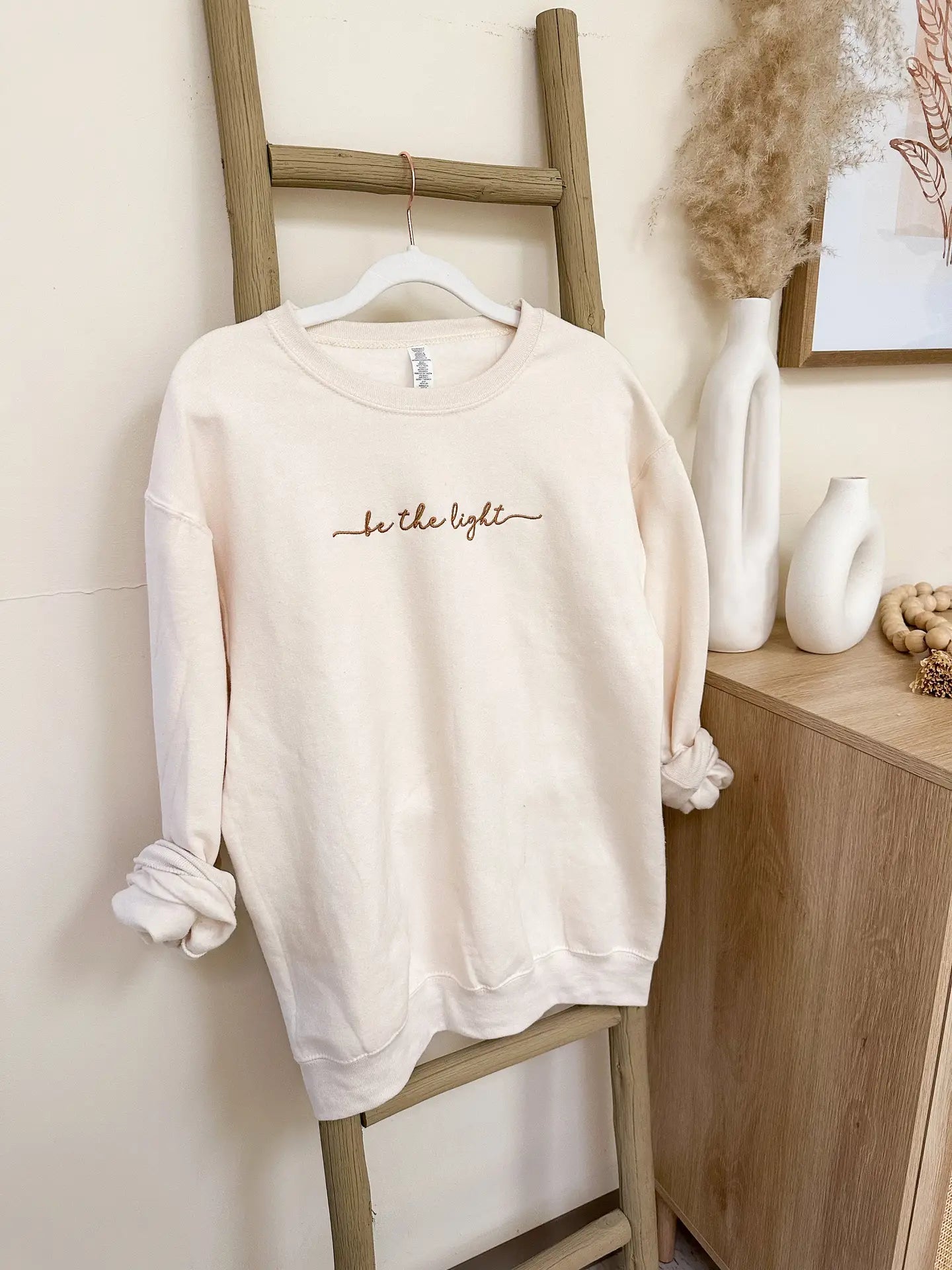 Embroidered Be the Light Sweatshirt - Ivory