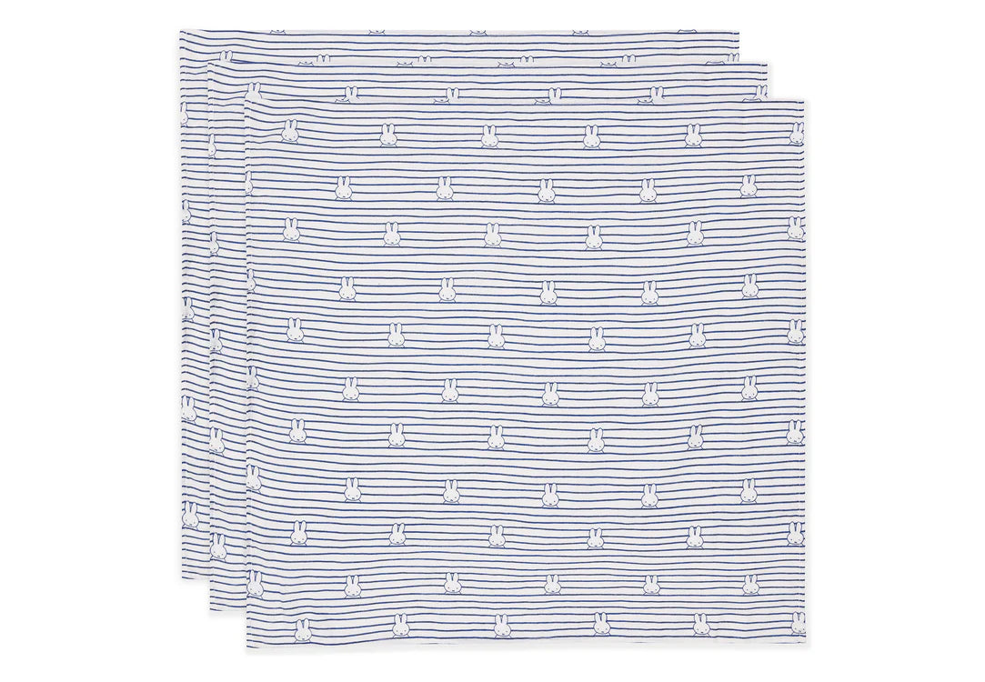 Cloth Muslin 70x70cm Miffy Stripe - Navy - 3 Pack