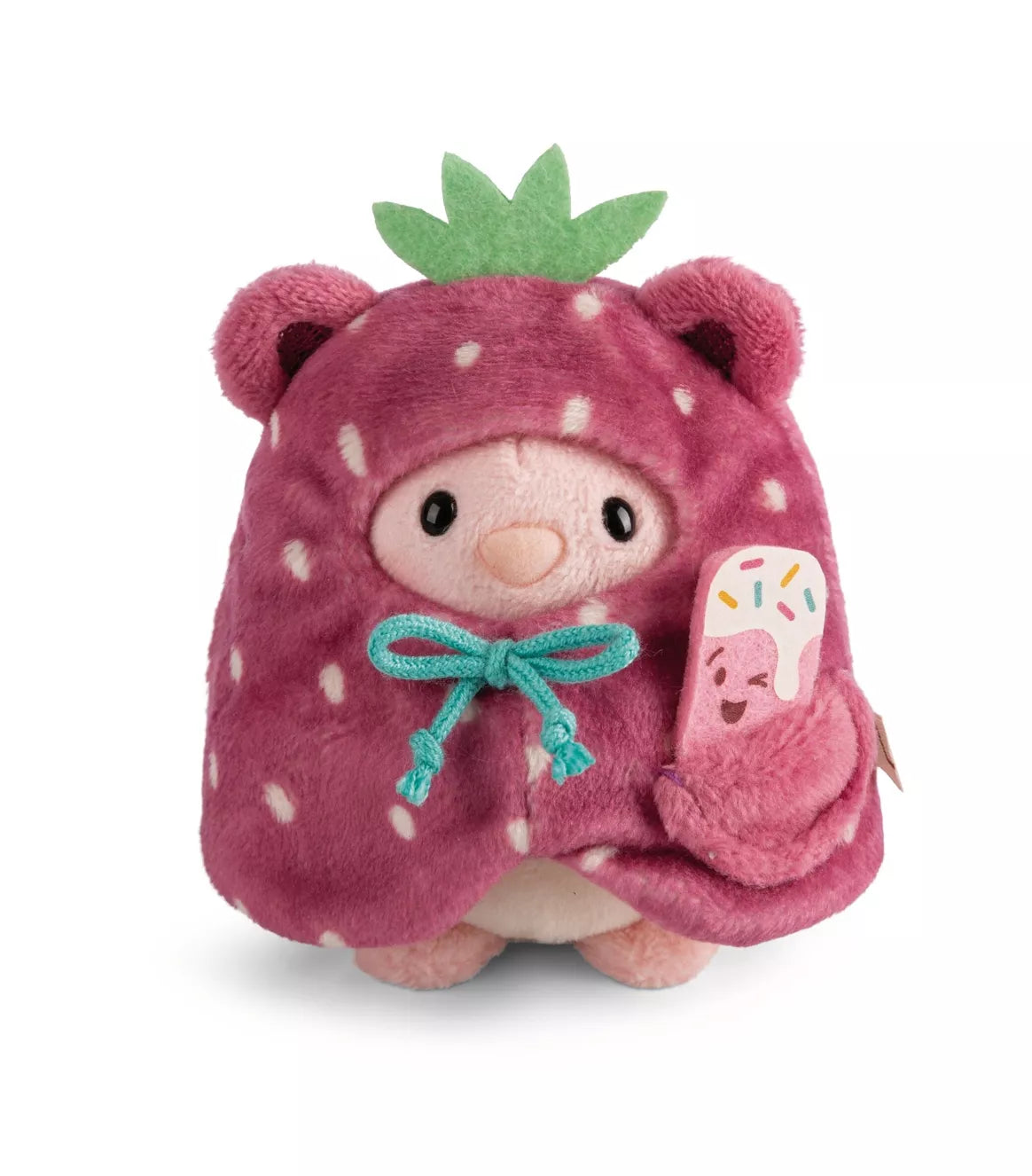 Set of cuddly toy rabbit Pibu 8cm with soft ice cream and strawberry costume in a gift box 8.5x6.5x10cm