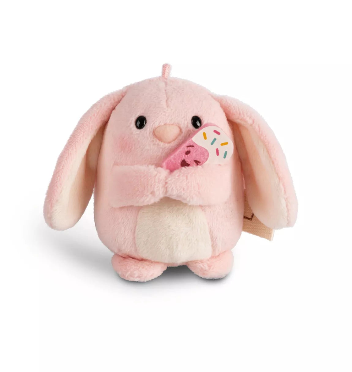 Set of cuddly toy rabbit Pibu 8cm with soft ice cream and strawberry costume in a gift box 8.5x6.5x10cm
