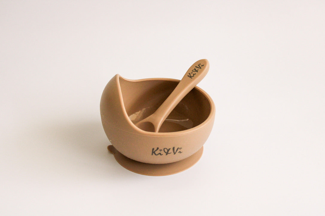 My First Bowl & Spoon in Taupe & Spice Pumpkin