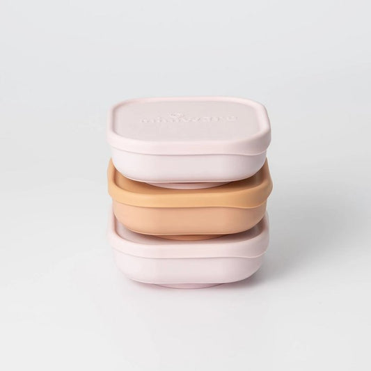 Snack bowl with silicone lid 3-pack (Beige/Pink/Peach)