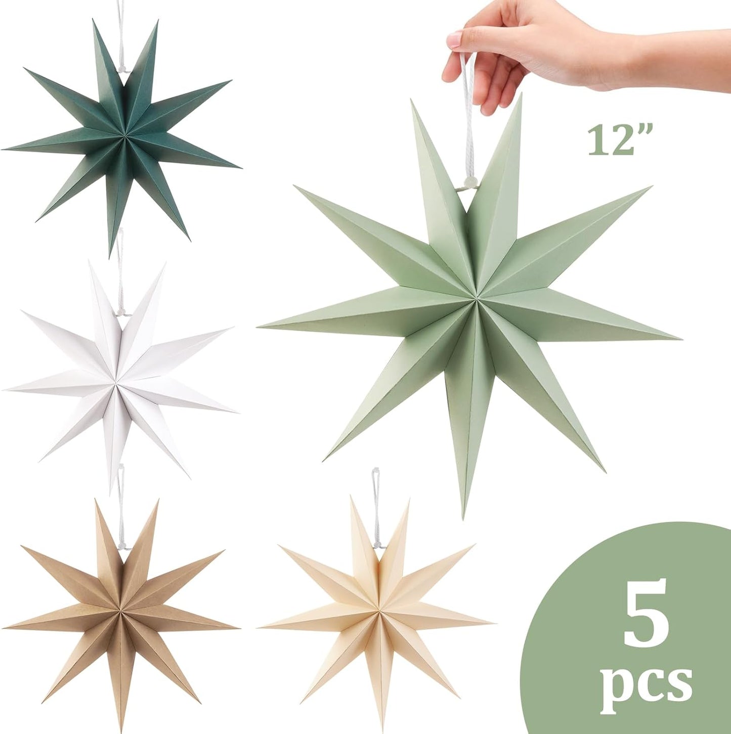 Paper Star Decorations, Set of 5, 30cm - various designs