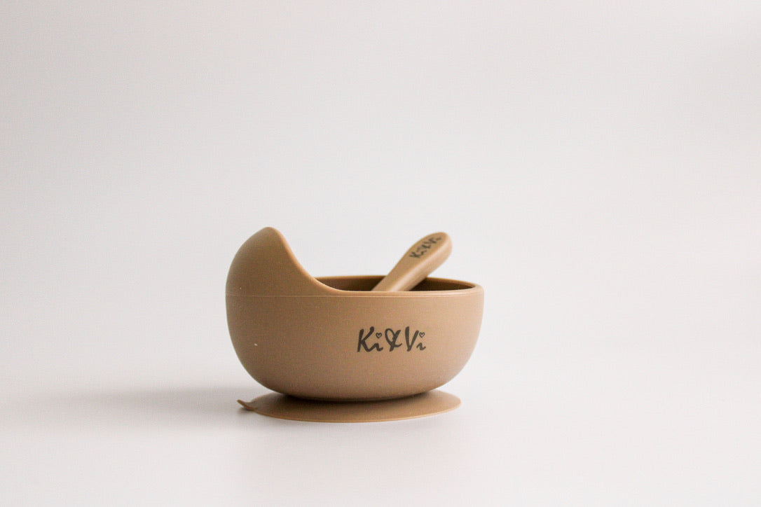My First Bowl & Spoon in Taupe & Spice Pumpkin