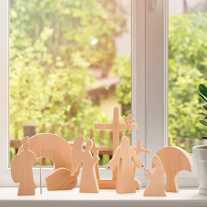 Easter Nativity Scene Wooden Decoration Set