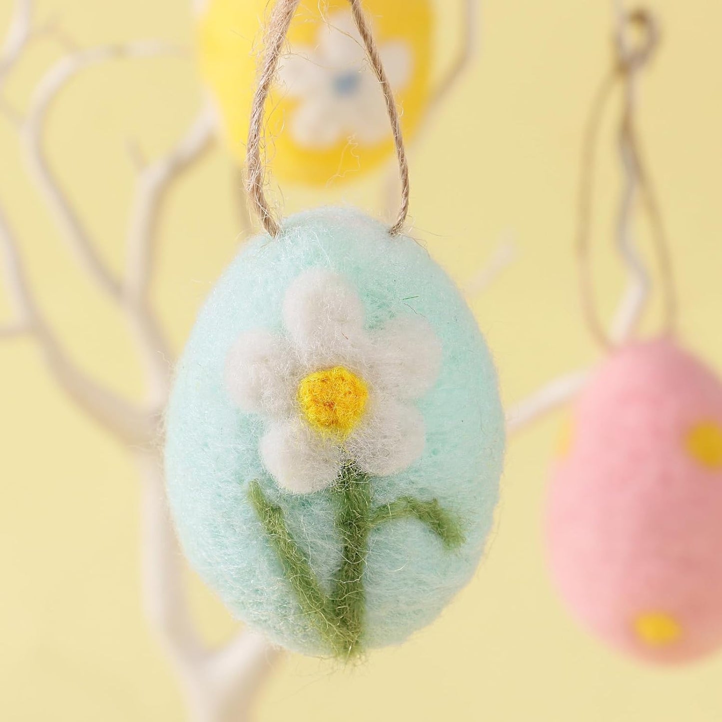 Pack of 6 Mini Felt Embroidered Easter Eggs