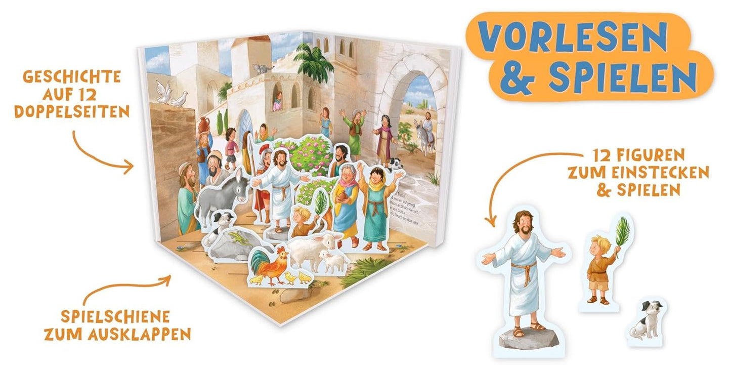 Die Ostergeschichte: Ein Bilderbuch mit 12 Figuren zum Spielen by Katharina Wilhelm (Autor), Tina Nagel (Illustrator)