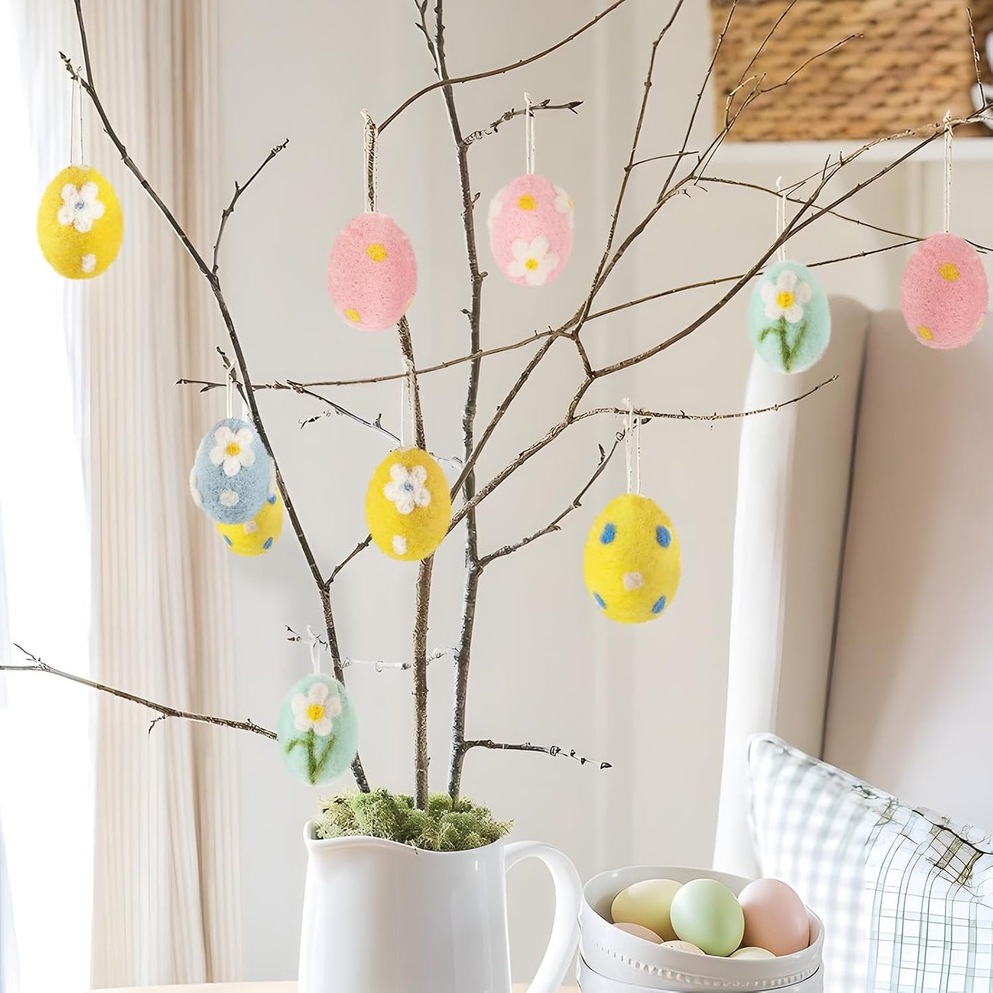 Pack of 6 Mini Felt Embroidered Easter Eggs