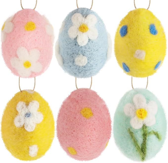 Pack of 6 Mini Felt Embroidered Easter Eggs