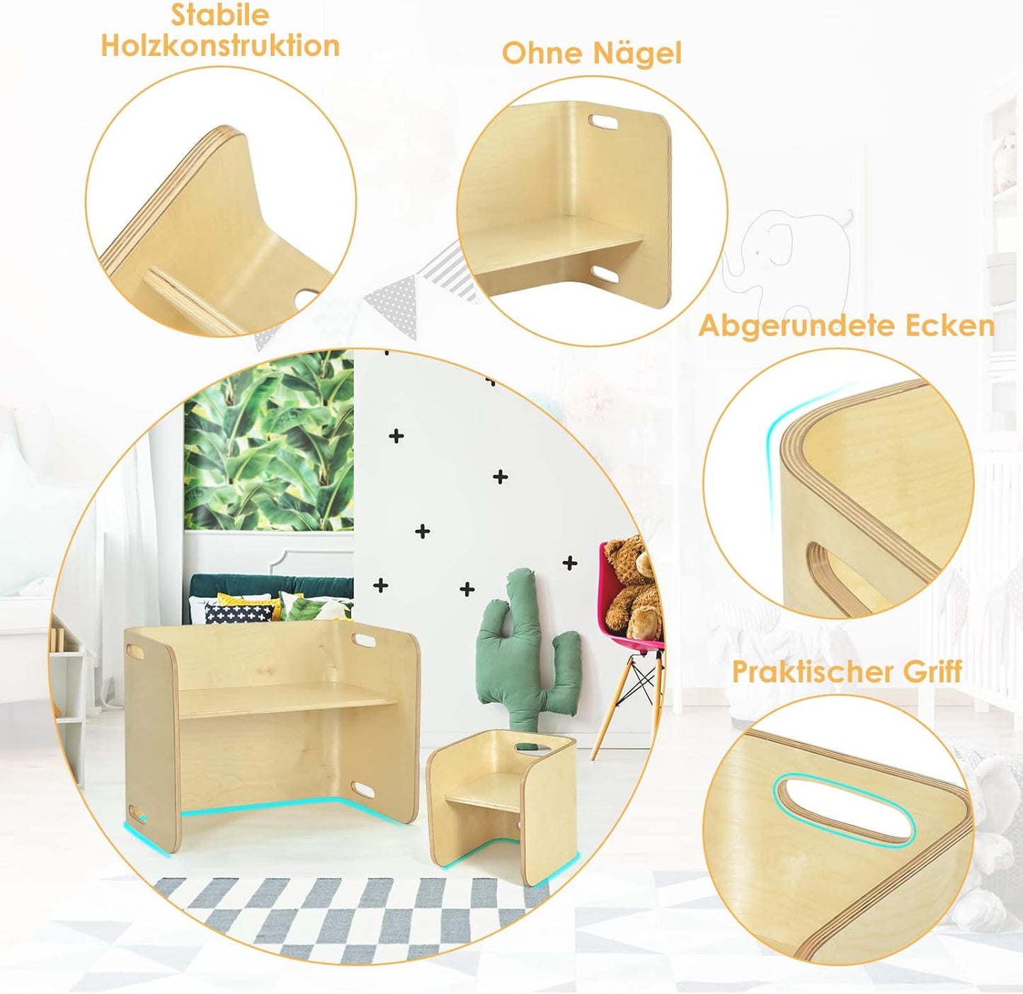 Multifunctional Children's Table with 2 Chairs