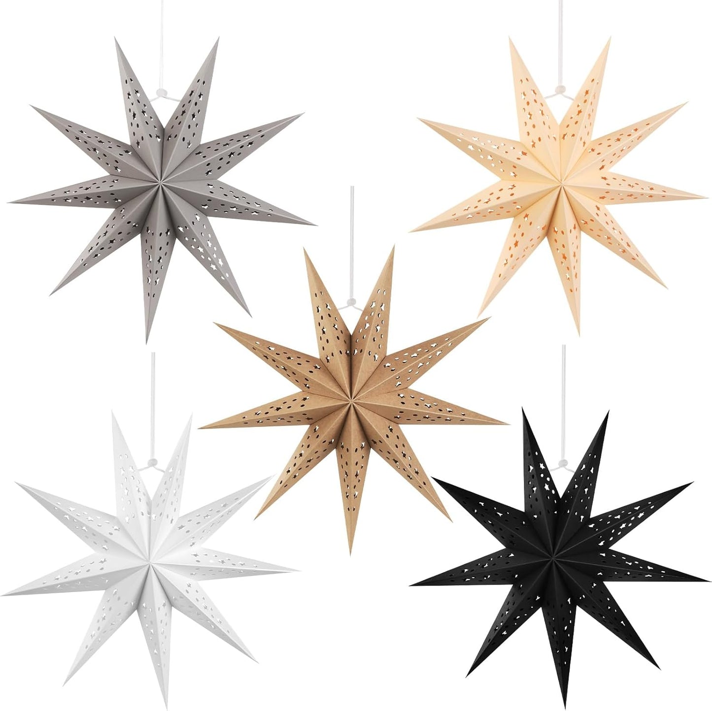 Paper Star Decorations, Set of 5, 30cm - various designs