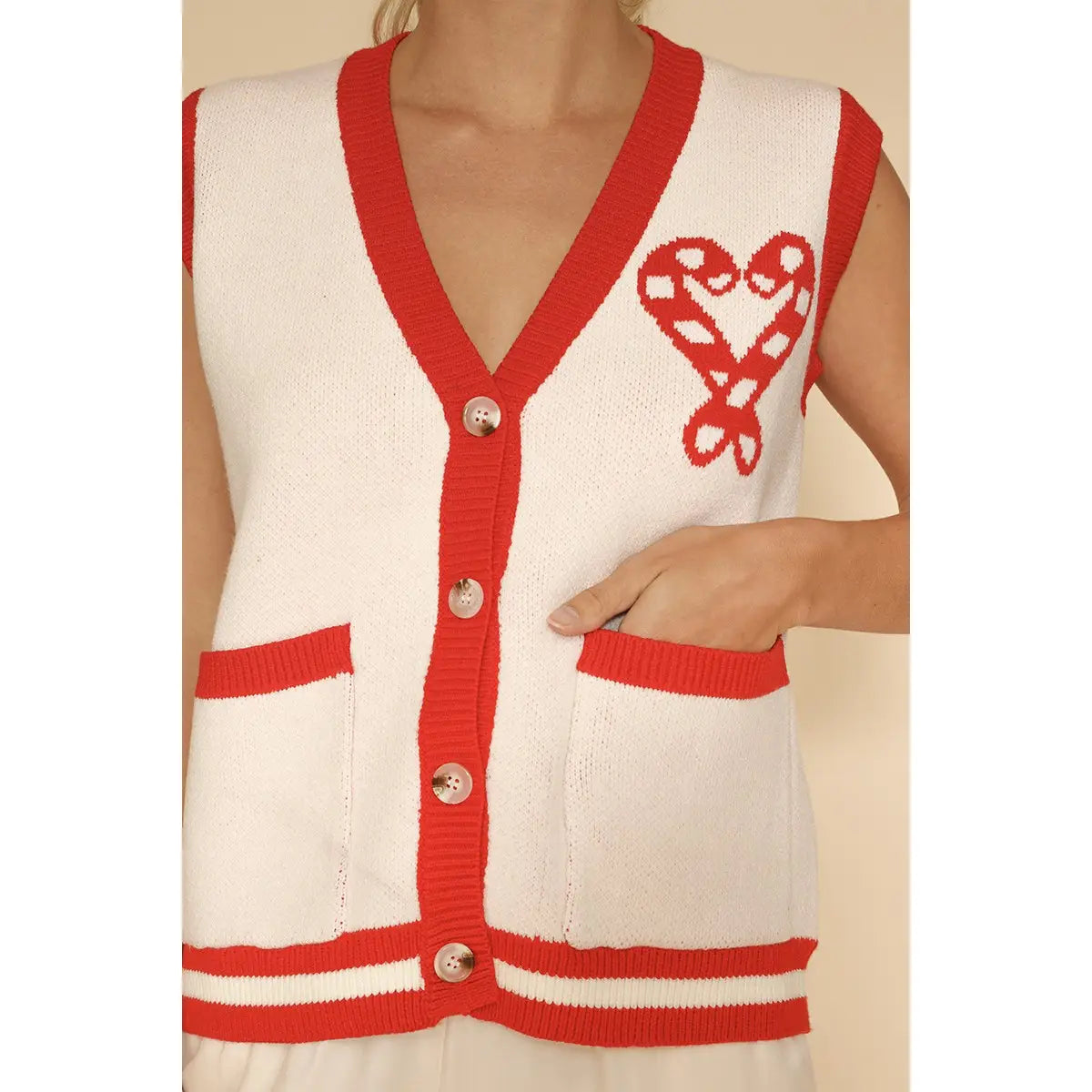 Candy Cane Knit Button Front Vest