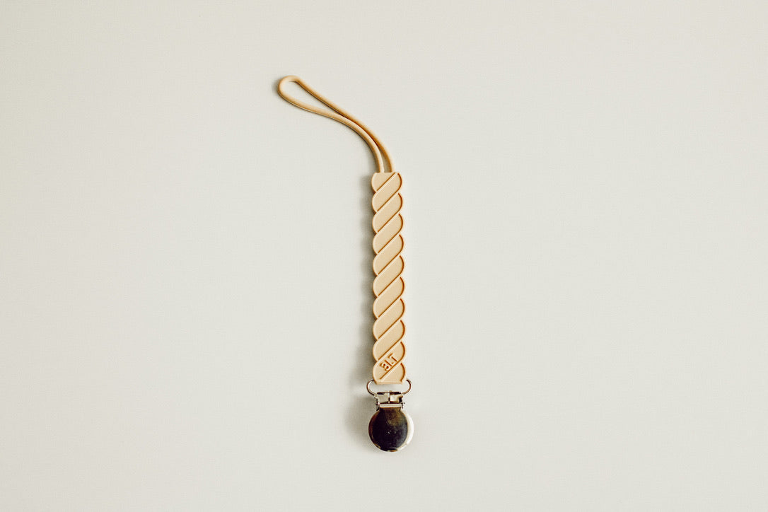 Twist Silicone Modern Pacifier Clip in Tan