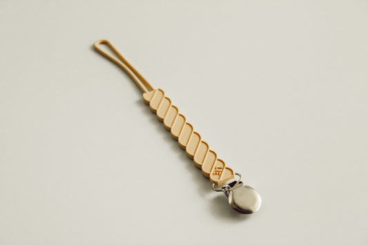 Twist Silicone Modern Pacifier Clip in Tan