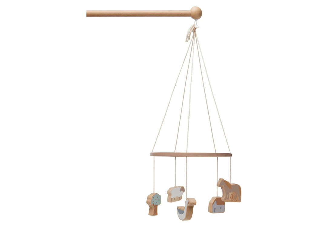Wooden Baby Mobile Farm - Biscuit/Ivory