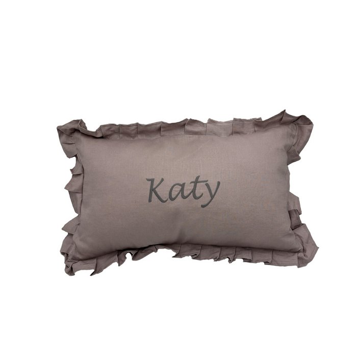 Ruffled linen pillow with a personalised embroidery - Pink