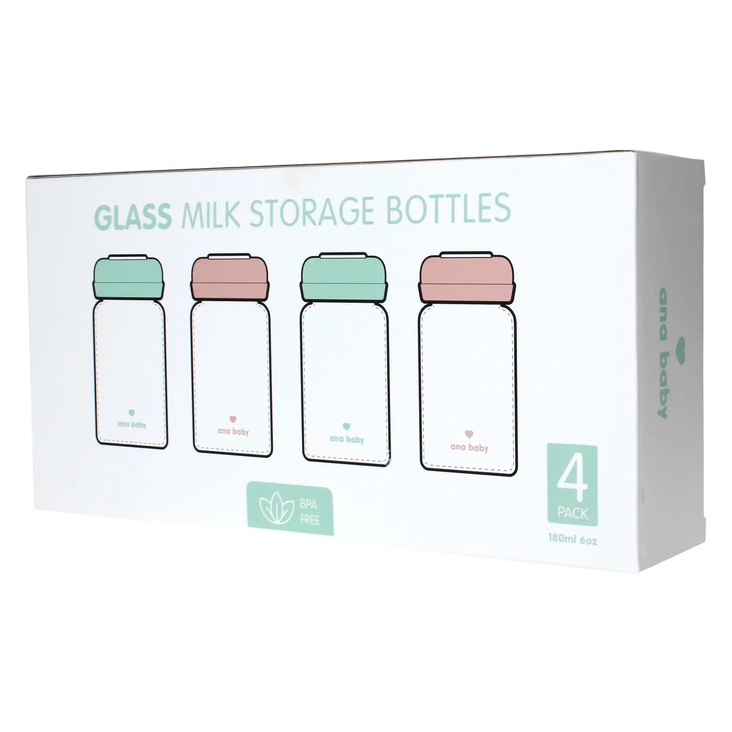Glass Breastmilk Storage Bottles, Pack of Four, 180ml