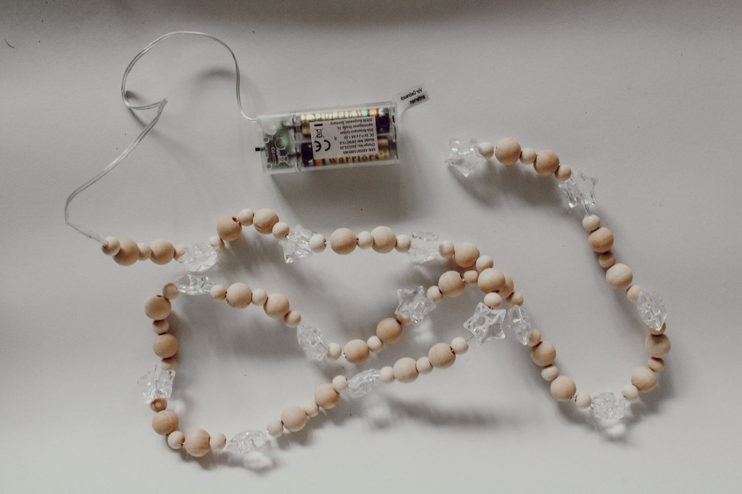 LED stars, wooden beaded fairy-lights 15 pcs, battery operated