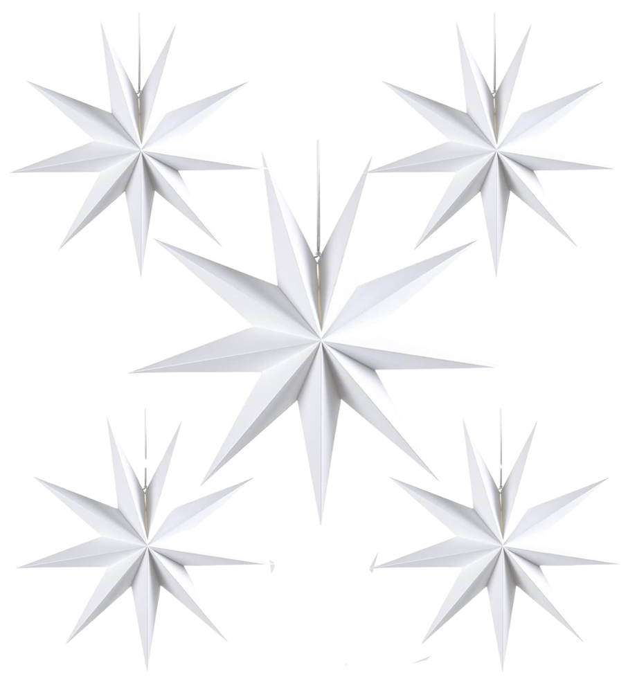 Paper Star Decorations, Set of 5, 30cm - various designs