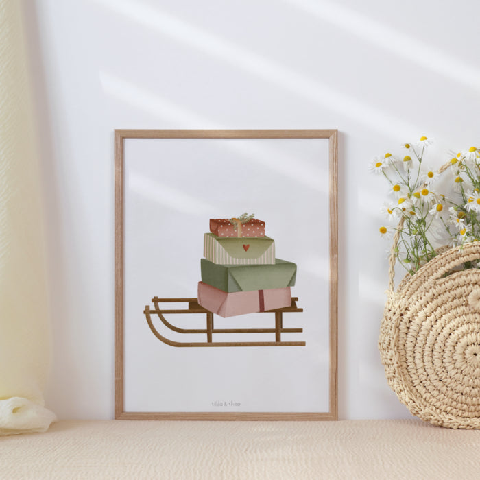 Poster Christmas Sleigh Gifts - Art Print Winter