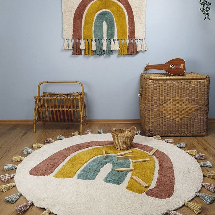 RAINBOW rainbow children's rug with pompoms