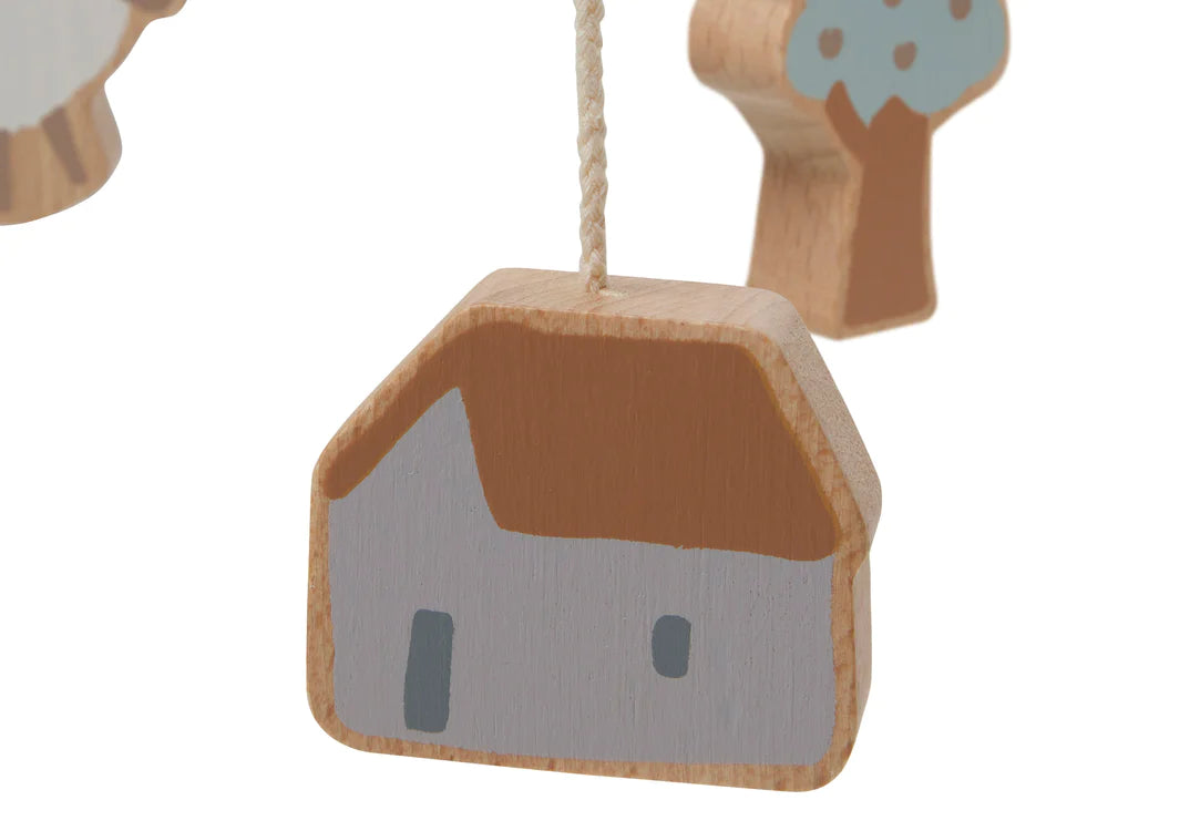 Wooden Baby Mobile Farm - Biscuit/Ivory