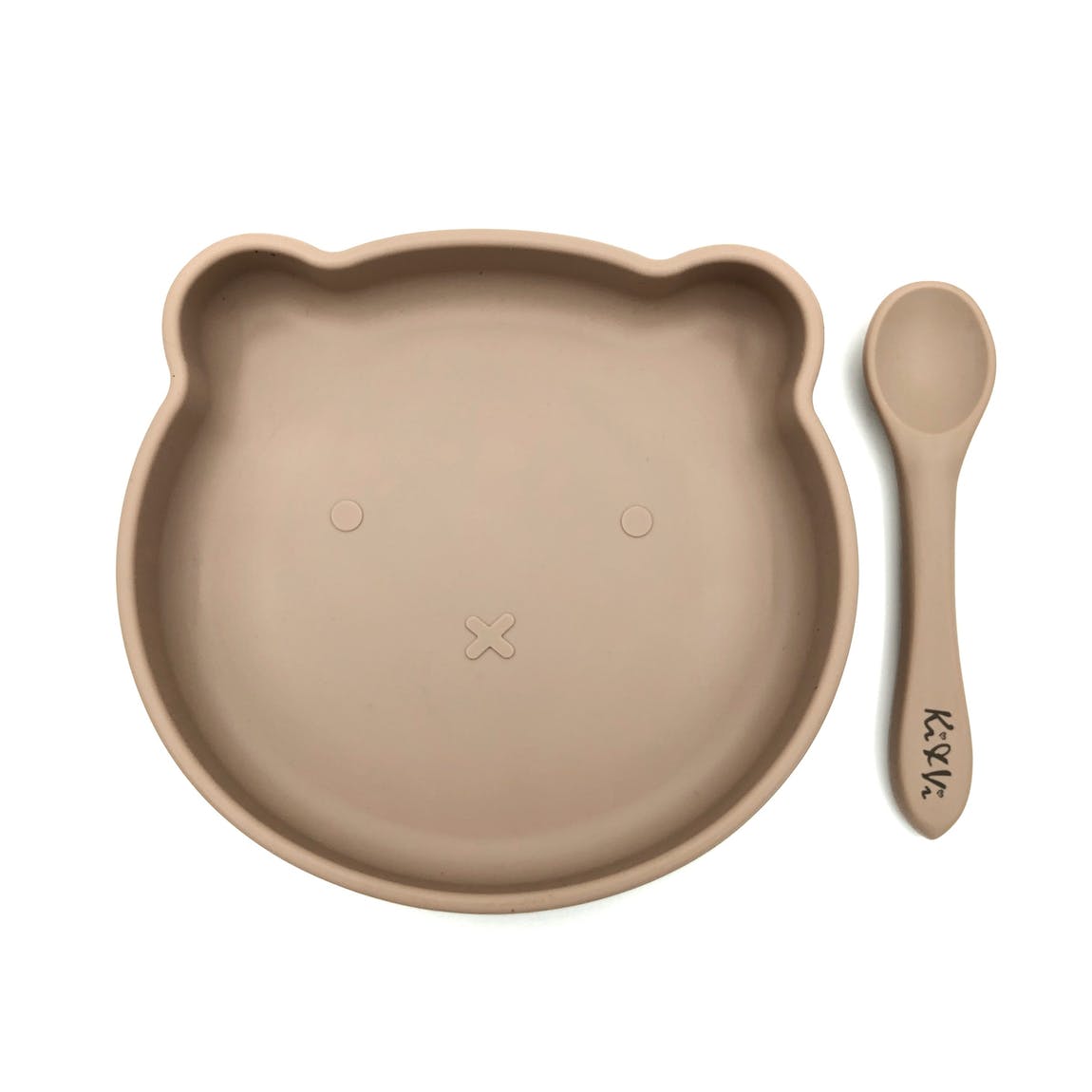 My Teddy Plate and Spoon in Taupe & Spice Pumpkin