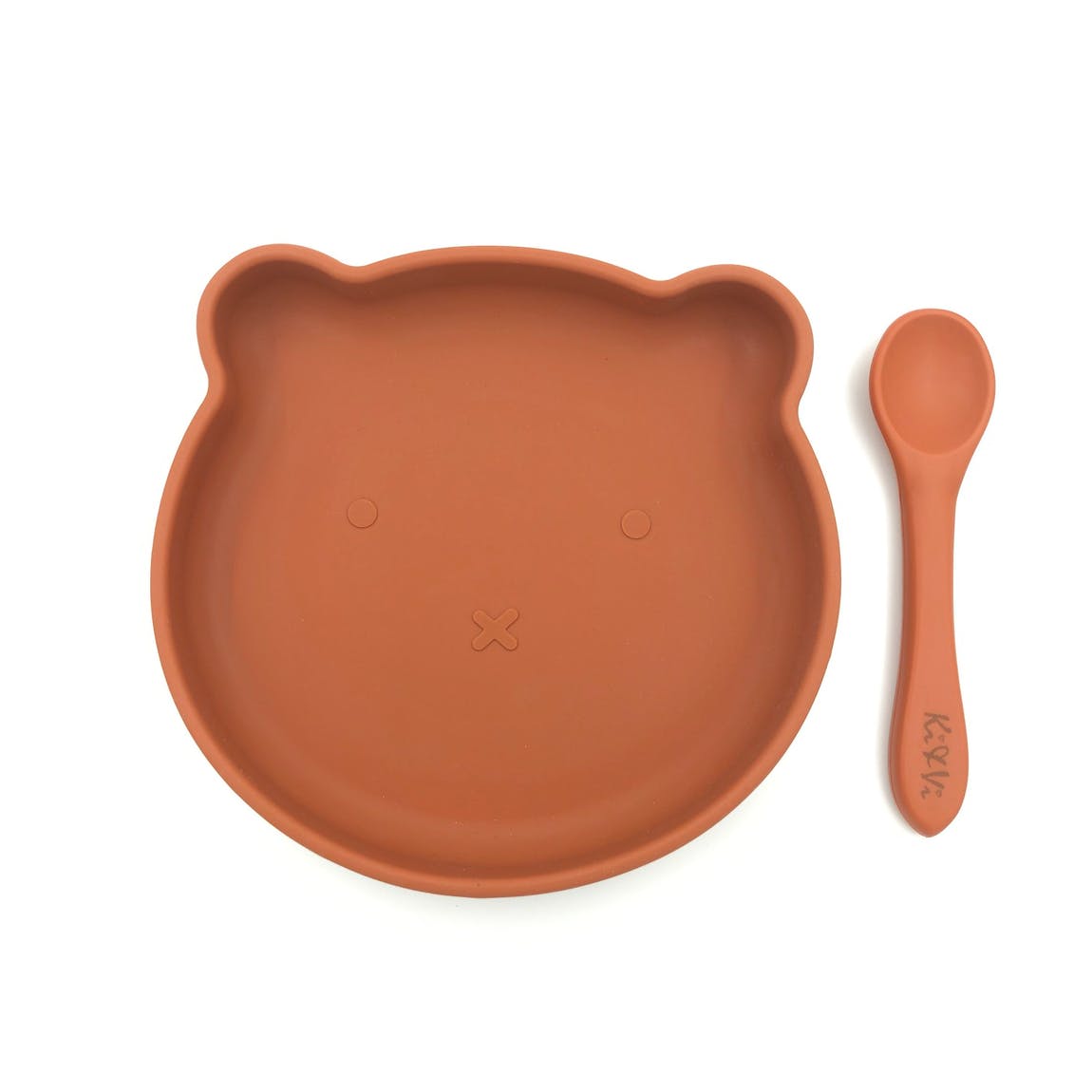 My Teddy Plate and Spoon in Taupe & Spice Pumpkin