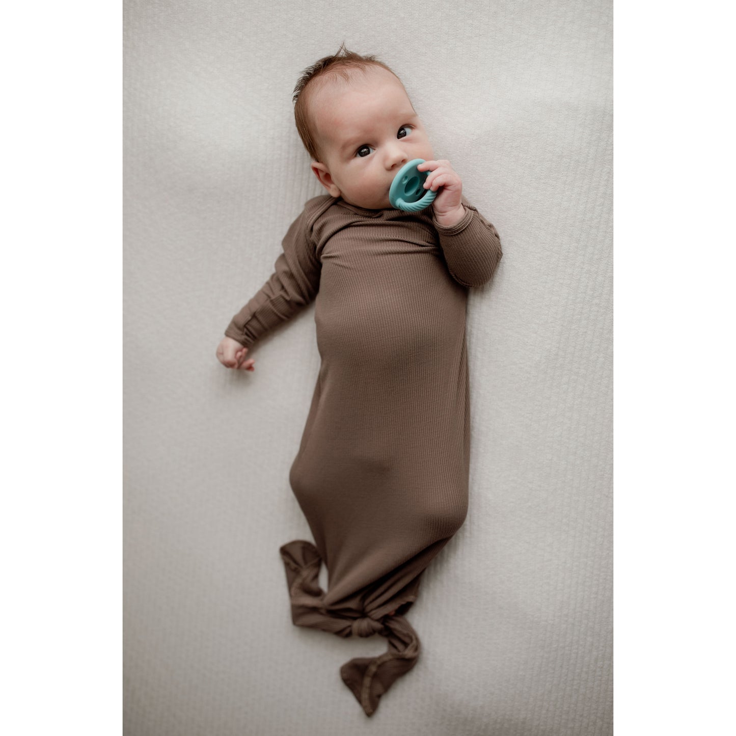 Ribbed Knotted Gown in Cocoa or Forest Green