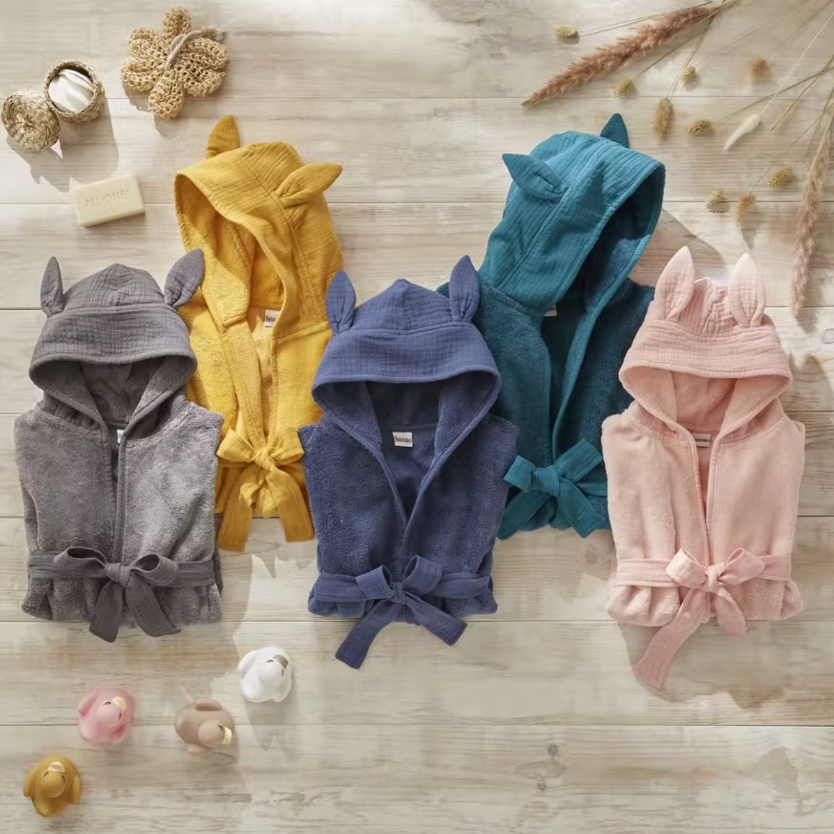 Baby bathrobe in Dove Gray & Hazelnut