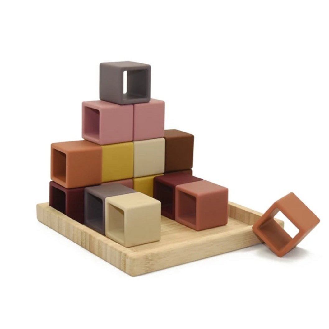 Silicone Stacking Blocks 16 pieces - Earth