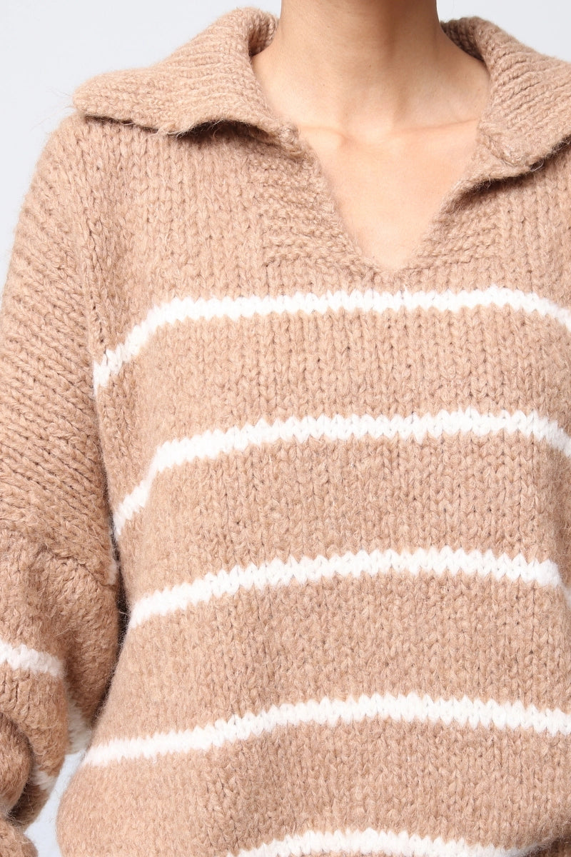 Knitwear Collection WS25 - Striped open collar sweater