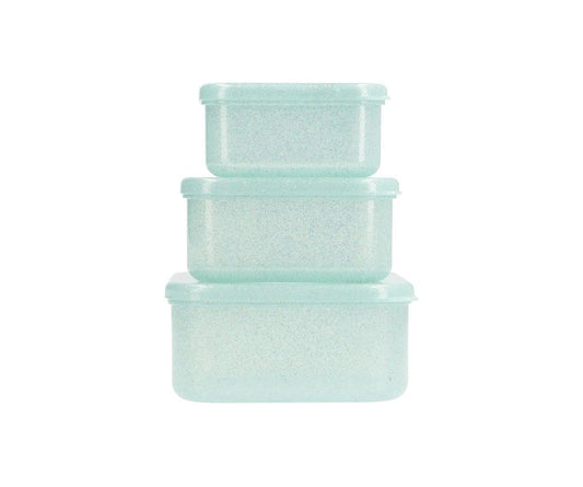 3 Aqua Glitter Turquoise Lunch Boxes