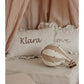 Ruffled linen pillow with a personalised embroidery - Natural