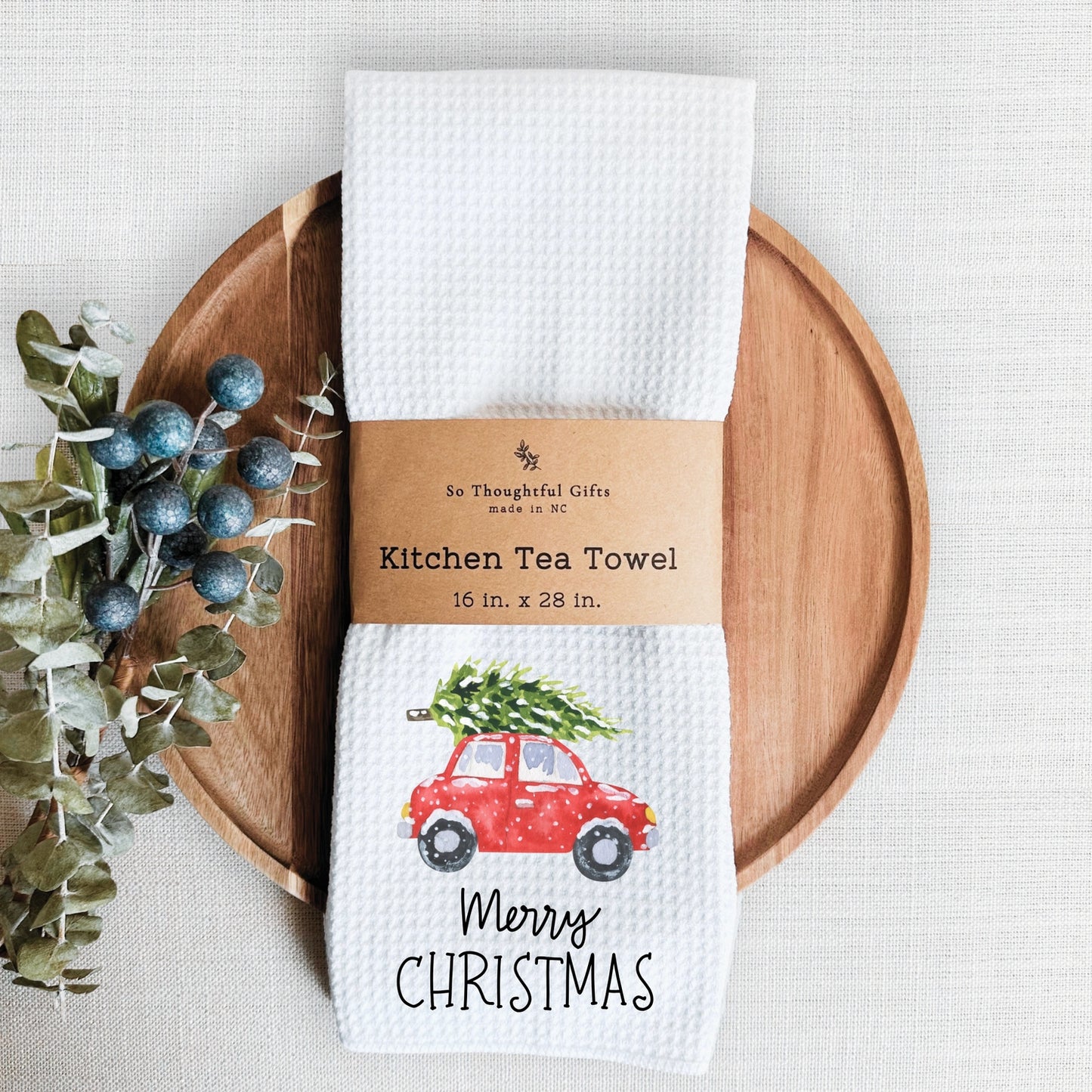 Christmas Dish Towel - Merry Christmas Car | Kitchen Towel