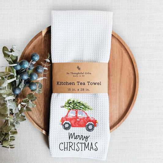 Christmas Dish Towel - Merry Christmas Car | Kitchen Towel