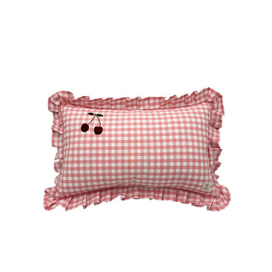 Cherry - pink, checkered decorative pillow