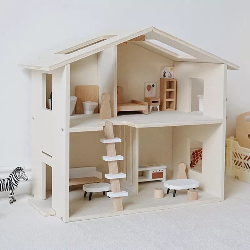 Wooden Dollhouse with furniture