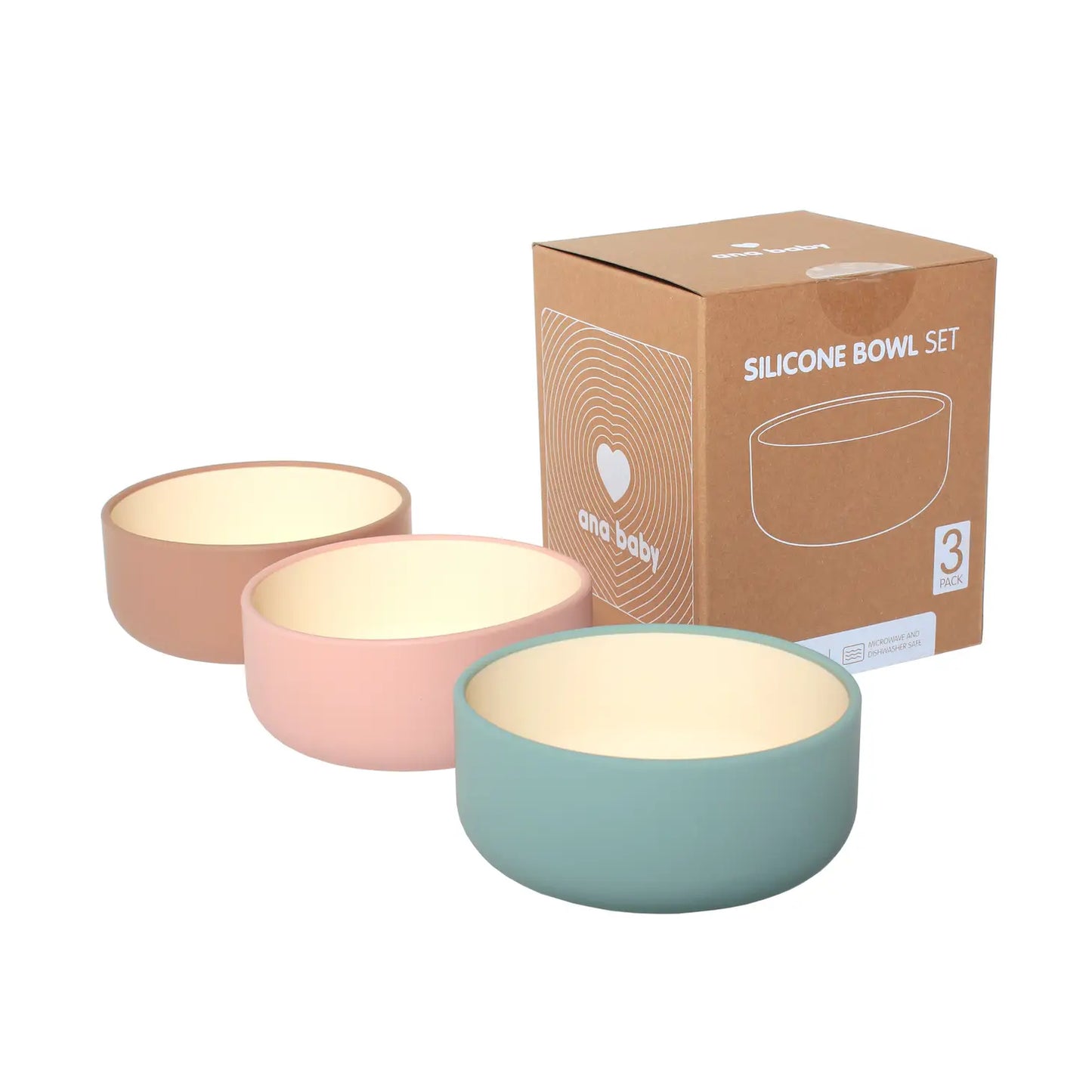 Pack of 3 Silicone Bowls in Pastel Colors