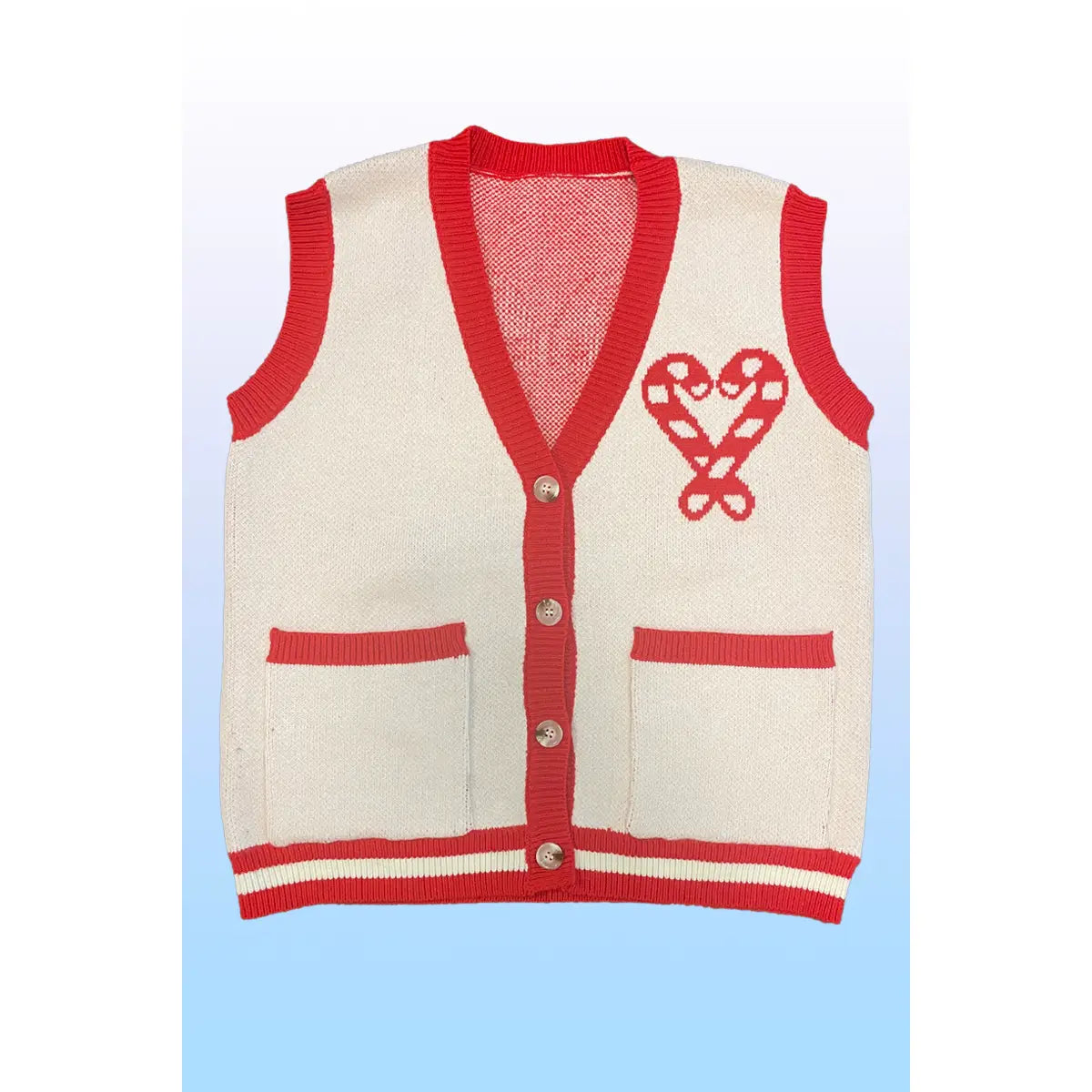 Candy Cane Knit Button Front Vest