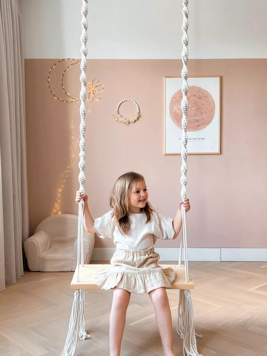 Macrame wooden swing for children and adults