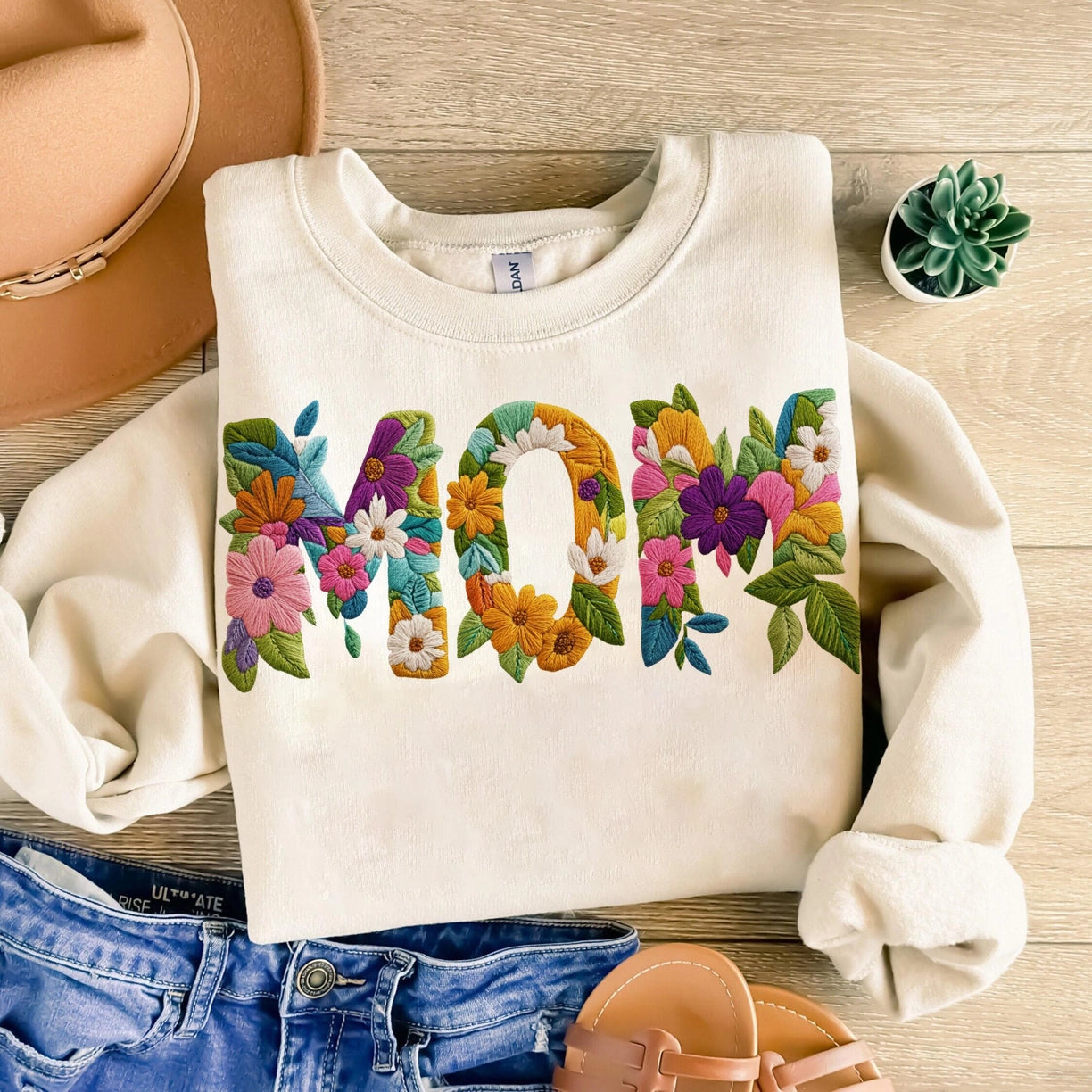 Floral Embroidery Mama Sweatshirt, Mothers Day Shirt