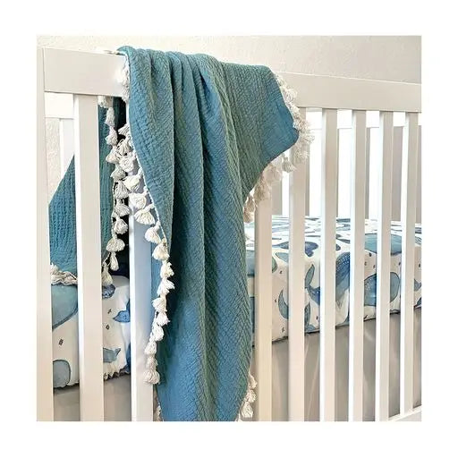 Caspian Crib Sheet (Whale) + Quilted Change Pad Cover